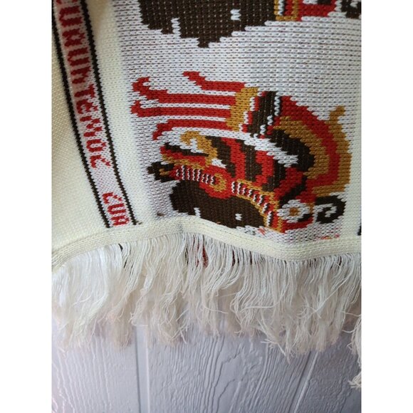 Vtg 1970s Knit Cuauhtemoc Poncho Cream One Size Tribal Boho Fringed Tie Front - Picture 4 of 7